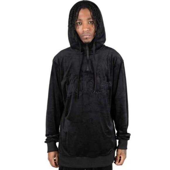 Killstar “Fester” Hoodie – M Black Velour Unisex Pullover w/ Oversized Hood - Picture 5 of 7